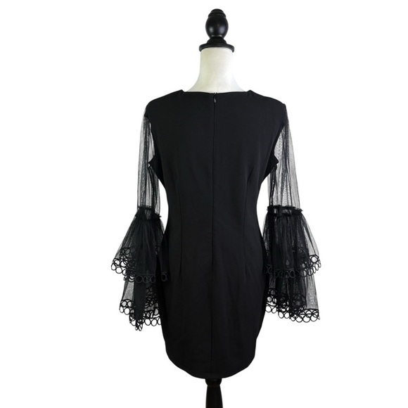 Ina Black Cocktail Party Evening Dress Sheer Bell Sleeve Details Size L - Picture 7 of 15
